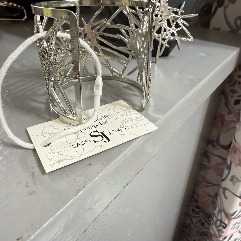 Sassy Jones Silver Crystal Openwork Cuff Bracelet - Picture 2 of 2